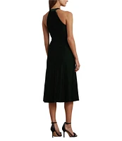 Lauren Ralph Lauren Velvet Crisscross Halter Neck Sleeveless Belted A-Line Dress