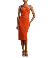 Lauren Ralph Lauren Jersey Knit One Shoulder Neck Sleeveless Sheath Midi Dress