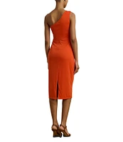 Lauren Ralph Lauren Jersey Knit One Shoulder Neck Sleeveless Sheath Midi Dress