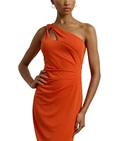 Lauren Ralph Lauren Jersey Knit One Shoulder Neck Sleeveless Sheath Midi Dress