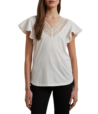 Lauren Ralph Lauren Jersey Knit V-Neck Cap Sleeve Shirt