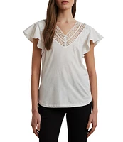 Lauren Ralph Lauren Jersey Knit V-Neck Cap Sleeve Shirt