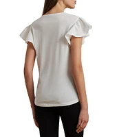 Lauren Ralph Lauren Jersey Knit V-Neck Cap Sleeve Shirt