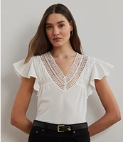 Lauren Ralph Lauren Jersey Knit V-Neck Cap Sleeve Shirt