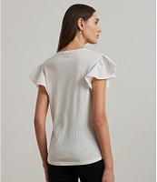 Lauren Ralph Lauren Jersey Knit V-Neck Cap Sleeve Shirt
