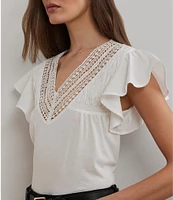 Lauren Ralph Lauren Jersey Knit V-Neck Cap Sleeve Shirt