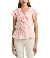 Lauren Ralph Lauren Jersey Ruffle Trim Peplum Top