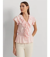 Lauren Ralph Lauren Jersey Ruffle Trim Peplum Top