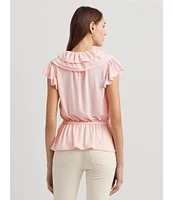 Lauren Ralph Lauren Jersey Ruffle Trim Peplum Top