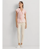 Lauren Ralph Lauren Jersey Ruffle Trim Peplum Top