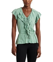 Lauren Ralph Lauren Jersey Ruffle Trim Peplum Top