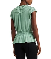 Lauren Ralph Lauren Jersey Ruffle Trim Peplum Top