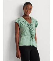 Lauren Ralph Lauren Jersey Ruffle Trim Peplum Top