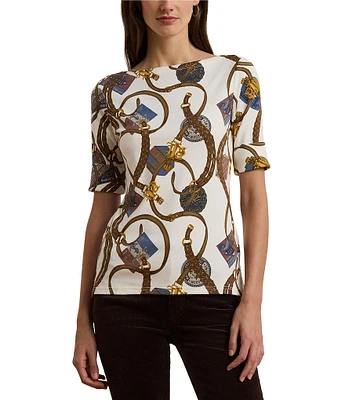 Lauren Ralph Lauren Print Stretch Cotton Boatneck Tee