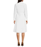 Lauren Ralph Lauren Kahwell Solid Stretch Woven Point Collar Long Sleeve Self Tie Waist Button Front A-Line Dress