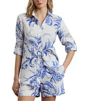 Lauren Ralph Lauren Karrie Point Collar Long Sleeve Relaxed Fit Paisley Linen Shirt