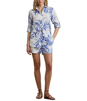 Lauren Ralph Lauren Karrie Point Collar Long Sleeve Relaxed Fit Paisley Linen Shirt
