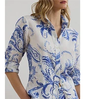 Lauren Ralph Lauren Karrie Point Collar Long Sleeve Relaxed Fit Paisley Linen Shirt
