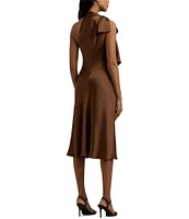 Lauren Ralph Lauren Kassa Satin Charmeuse Asymmetrical Halter Tie Neck Sleeveless Midi Dress