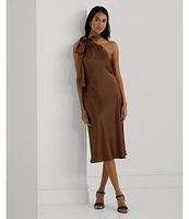 Lauren Ralph Lauren Kassa Satin Charmeuse Asymmetrical Halter Tie Neck Sleeveless Midi Dress