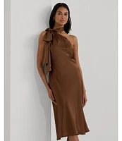 Lauren Ralph Lauren Kassa Satin Charmeuse Asymmetrical Halter Tie Neck Sleeveless Midi Dress