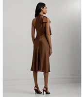 Lauren Ralph Lauren Kassa Satin Charmeuse Asymmetrical Halter Tie Neck Sleeveless Midi Dress