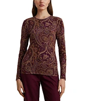 Lauren Ralph Lauren Paisley Stretch Crew Neck Long Sleeve Tee Shirt