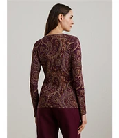 Lauren Ralph Lauren Paisley Stretch Crew Neck Long Sleeve Tee Shirt