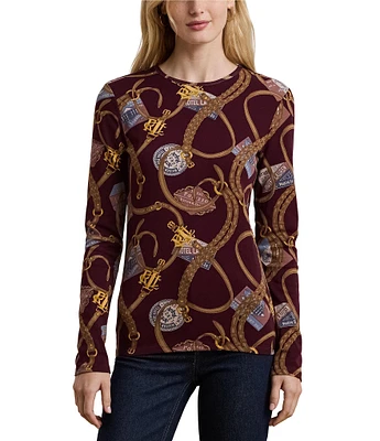 Lauren Ralph Lauren Belting-Print Stretch Crew Neck Long-Sleeve Tee