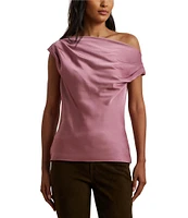 Lauren Ralph Lauren Satin Charmeuse Asymmetrical Off-the-Shoulder Short Sleeve Blouse