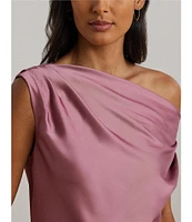 Lauren Ralph Lauren Satin Charmeuse Asymmetrical Off-the-Shoulder Short Sleeve Blouse