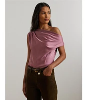 Lauren Ralph Lauren Satin Charmeuse Asymmetrical Off-the-Shoulder Short Sleeve Blouse