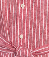 Lauren Ralph Lauren Kiredel Stripe Linen Point Collar Roll-Tab Sleeves Belted Button Front Midi Shirt Dress