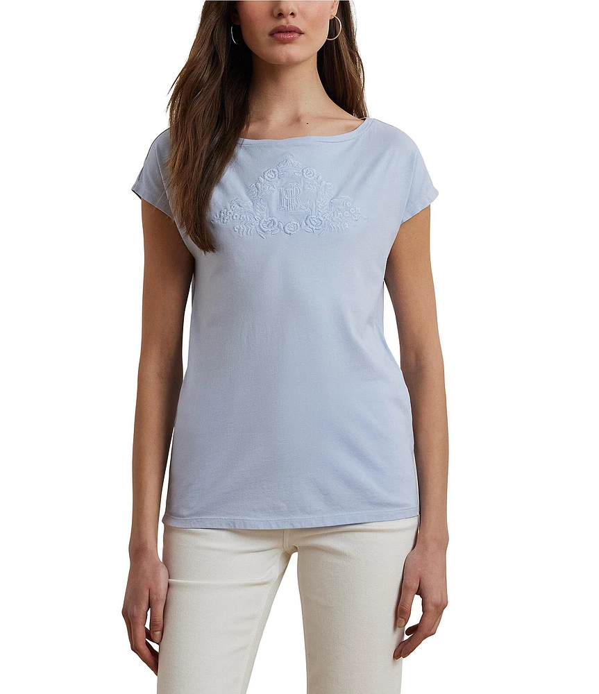 Lauren Ralph Lauren Knit Jersey Boat Neck Short Sleeve Tee