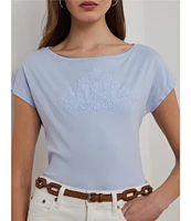 Lauren Ralph Lauren Knit Jersey Boat Neck Short Sleeve Tee