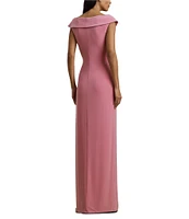 Lauren Ralph Lauren Knit Jersey Off-The-Shoulder Neck Sleeveless Front Twist Sheath Gown