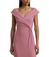 Lauren Ralph Lauren Knit Jersey Off-The-Shoulder Neck Sleeveless Front Twist Sheath Gown