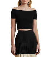 Lauren Ralph Lauren Knit Off-The-Shoulder Short Sleeve Cropped Sweater