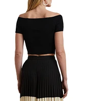 Lauren Ralph Lauren Knit Off-The-Shoulder Short Sleeve Cropped Sweater
