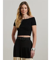 Lauren Ralph Lauren Knit Off-The-Shoulder Short Sleeve Cropped Sweater