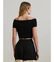 Lauren Ralph Lauren Knit Off-The-Shoulder Short Sleeve Cropped Sweater