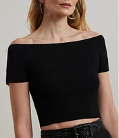 Lauren Ralph Lauren Knit Off-The-Shoulder Short Sleeve Cropped Sweater