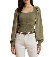 Lauren Ralph Lauren Knit Square Neck Long Blouson Sleeve Top