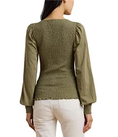 Lauren Ralph Lauren Knit Square Neck Long Blouson Sleeve Top