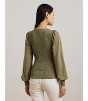Lauren Ralph Lauren Knit Square Neck Long Blouson Sleeve Top