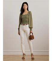 Lauren Ralph Lauren Knit Square Neck Long Blouson Sleeve Top