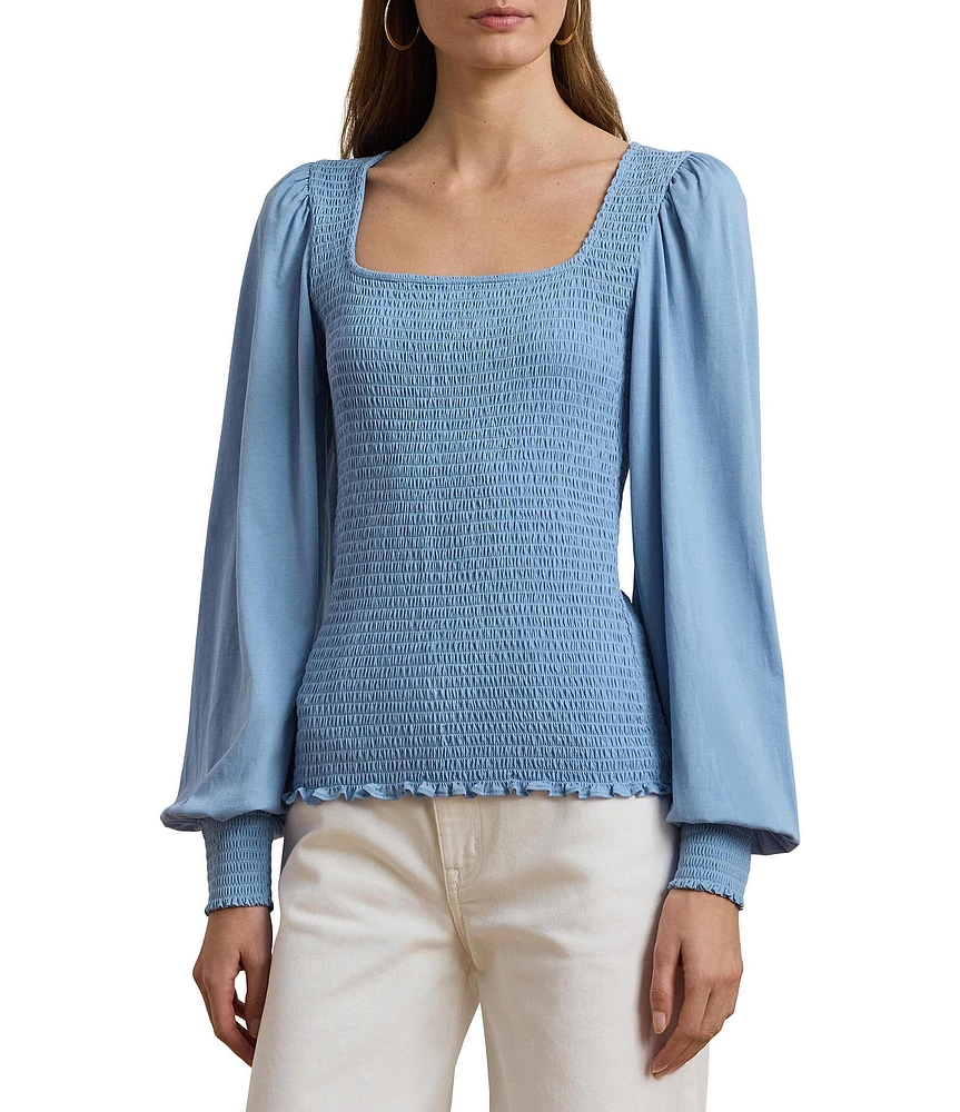 Lauren Ralph Lauren Knit Square Neck Long Blouson Sleeve Top