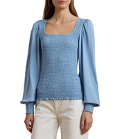 Lauren Ralph Lauren Knit Square Neck Long Blouson Sleeve Top