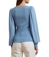 Lauren Ralph Lauren Knit Square Neck Long Blouson Sleeve Top