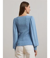 Lauren Ralph Lauren Knit Square Neck Long Blouson Sleeve Top